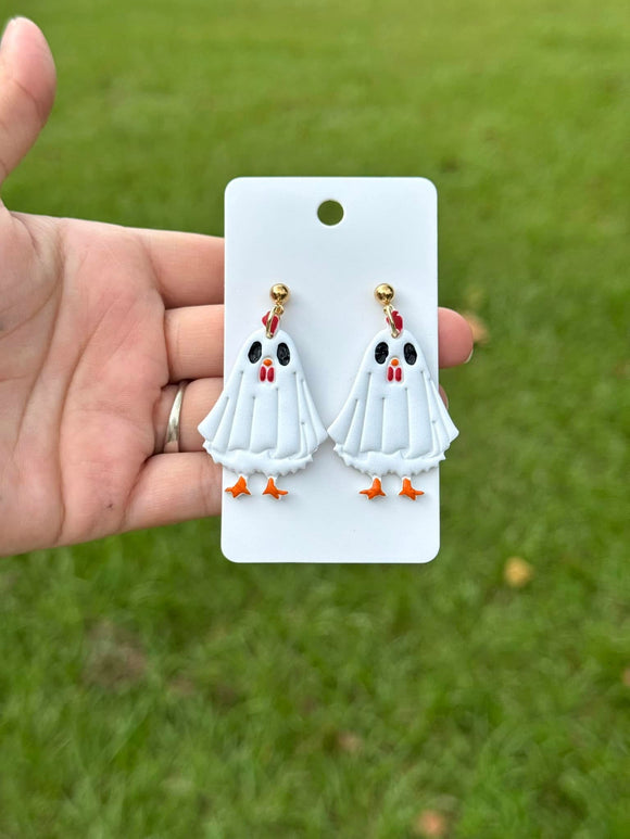 Chicken Ghost Dangle Clay Earrings (ETA 3 WEEKS)
