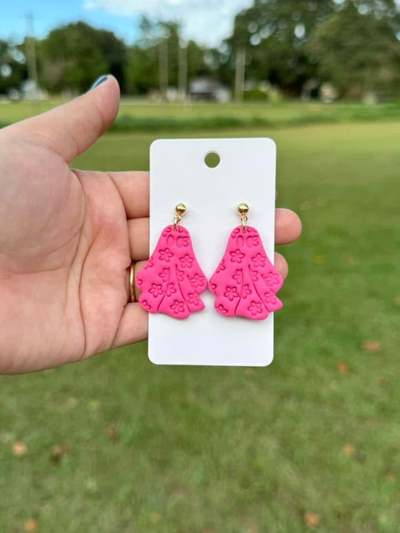 Pink Ghost Dangle Clay Earrings (ETA 3 WEEKS)