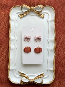 Bow & Pumpkin Clay Earrings (ETA 3 WEEKS)