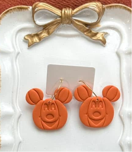 Mouse Pumpkin Dangle Clay Earrings (ETA 3 WEEKS)