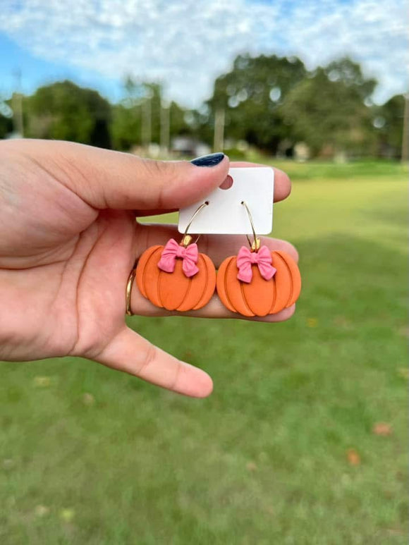 Bow Pumpkin Dangle Clay Earrings (ETA 3 WEEKS)