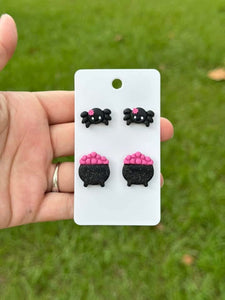 Spider & Cauldron Clay Earrings (ETA 3 WEEKS)